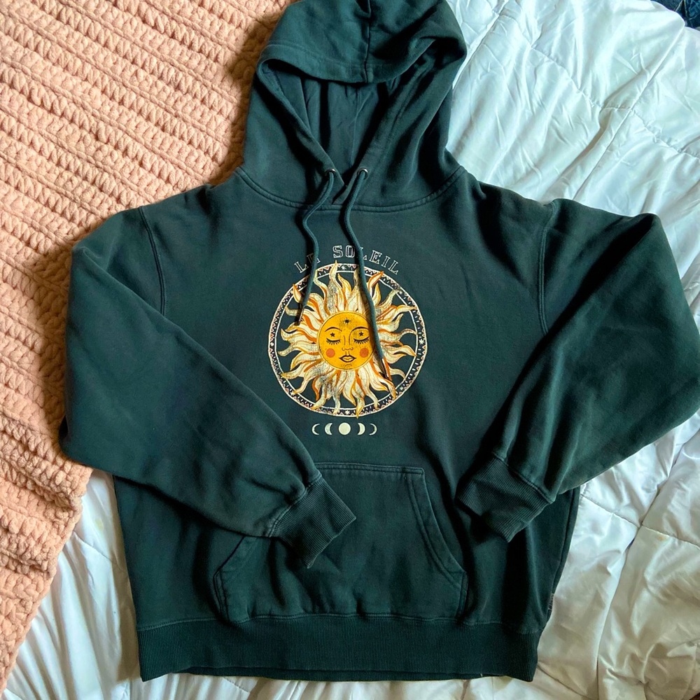 Dark Green Small Hoodie With “Le Soleil” graphic by Ghanda Clothing
